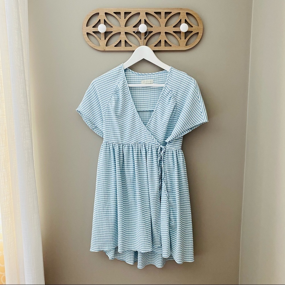 Urban Outfitters Plaid Print Mini Wrap Dress Blue/White Sz XS